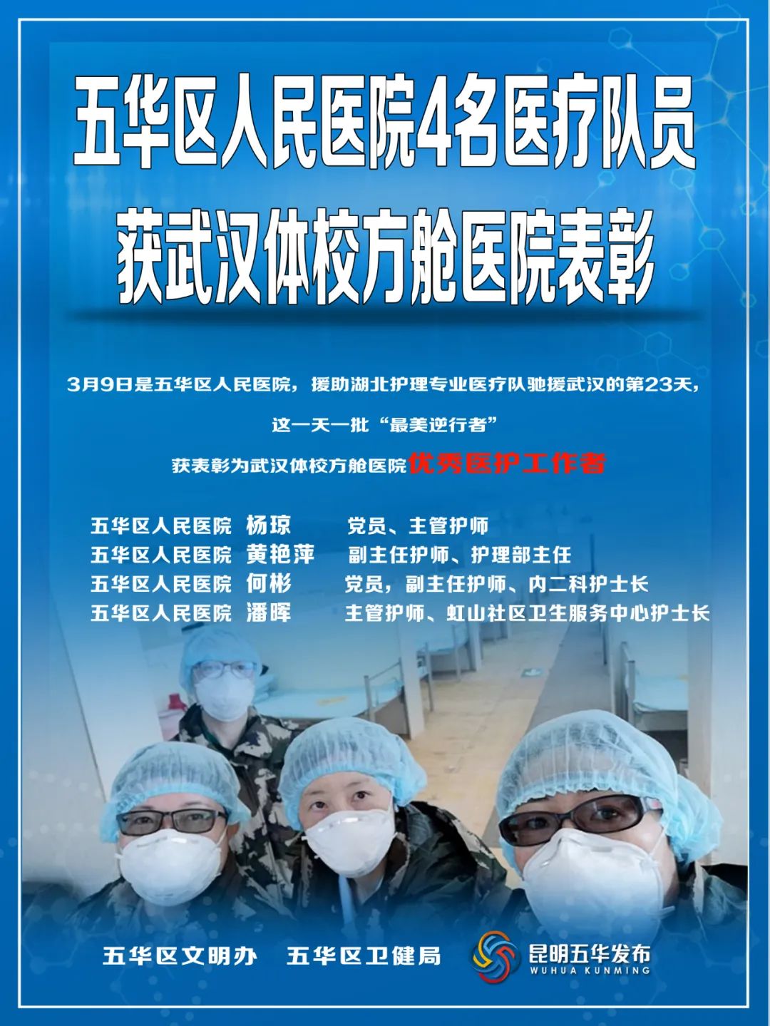 点赞！昆明五华区人民医院4名医疗队员获武汉体校方舱医院表彰
