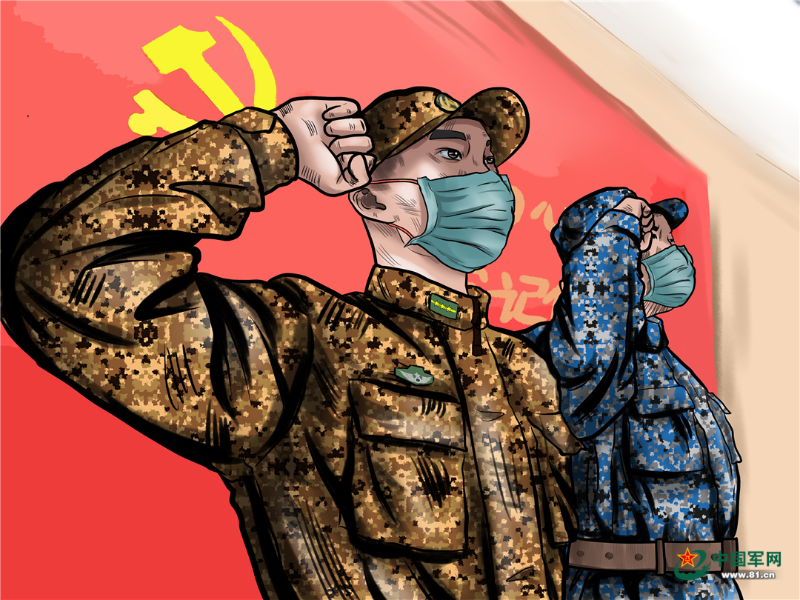 抗疫解放军绘画图片
